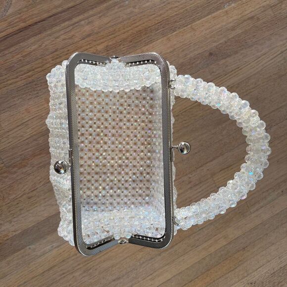 Handmade Acrylic Beaded Top Handle Purse Kiss Lock Closure Sparkly Evening Bag - Picture 6 of 8
